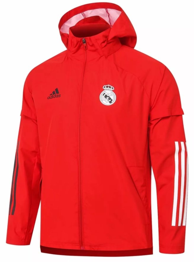 Jaqueta corta vento oficial Adidas Real Madrid 2020 2021 Vermelha
